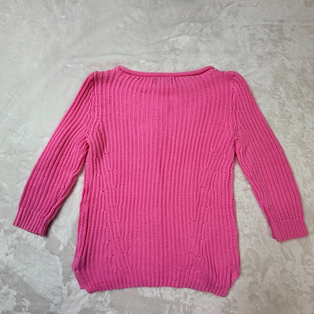 Lauren Ralph Lauren Hot Pink Ribbed Cotton Knit Sweater 3/4 Sleeve Small